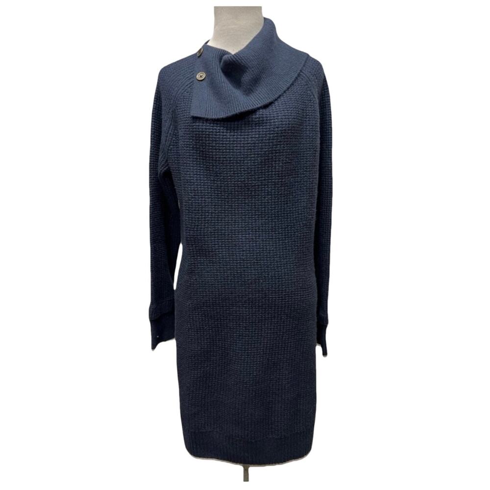 Market & Spruce Women, black chunky knit sweater dress, button cowl neck, Size L